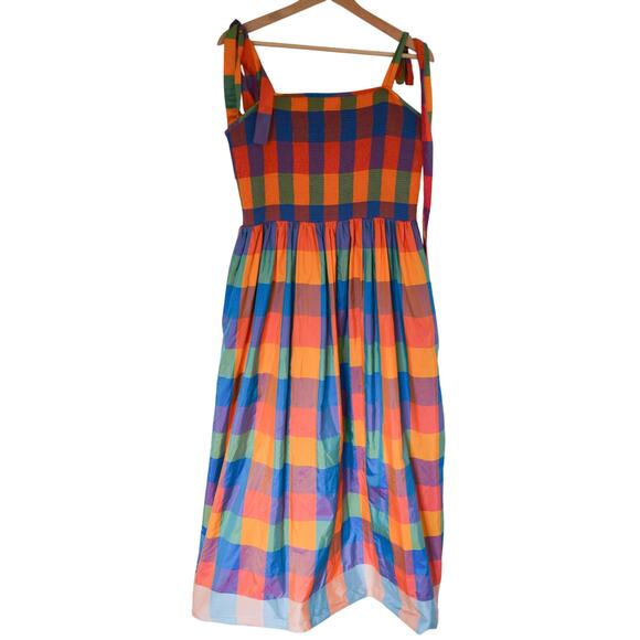 Payal Jain Smocked Bodice Madras Plaid Maxi Dress Anthro Size 1X - Picture 2 of 8
